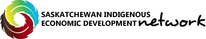 SIEDN logo: a circle formed by two feathers—one in a yellow to blue gradient and the other in a black to red gradient—followed by the text Saskatchewan Indigenous Economic Development Network